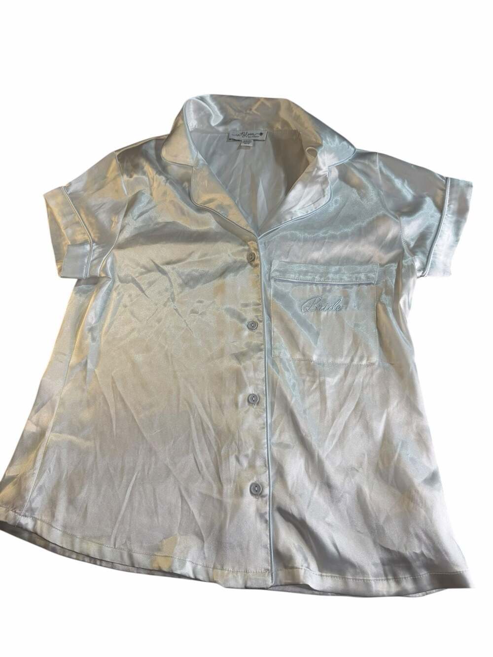 In Bloom By Jonquil Pajama Top White Satin Shirt XS PJ Button Up Shirt NEW